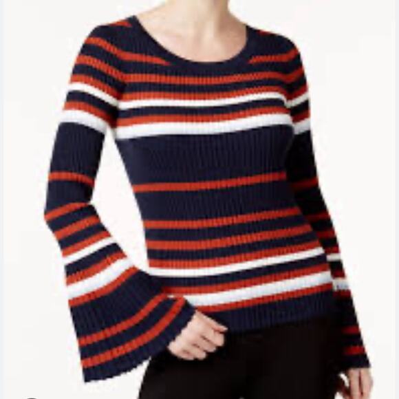 Bar III Bell Sleeve Striped Ribbed Sweater size Medium - Picture 1 of 16